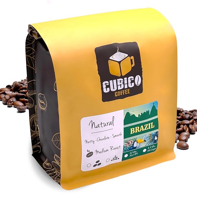 Brazil Coffee, Whole Bean Coffee, Premium Brazilian Santos Natural Single Origin Fresh Roasted Coffee Beans | Cubico Coffee | 12 Ounce Bag