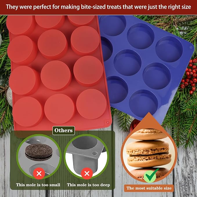 Round Chocolate Cookie Silicone Molds, New Size 12-Cavity Cylinder Chocolate Cover Cookie Silicone Molds for Candy Mini Cakes Jelly Baking (Red Blue)
