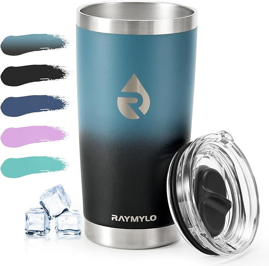 20 oz Coffee Tumbler - Insulated Stainless Steel Travel Mug for Hot/Cold, Spill Proof with BPA-Free Detachable Lid, Coffee Cup Fits Most Car holder, Includes Chic Stickers, Indigo/Black