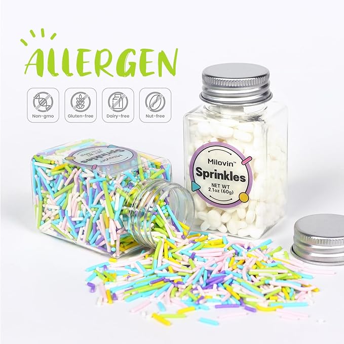 Pastel Jimmies, White Bunny Cupcake Toppers, Edible Easter Sprinkles, Spring Sprinkles for Easter Theme Cake, Spring Cupcakes, Cookies, Ice Cream, Macarons