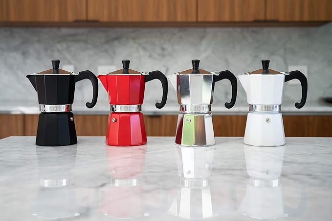 Bellemain Stovetop Espresso Maker | Italian Moka Pot Espresso Maker, Classic Aluminum Design Mocha Pot for Home Brewing & Camping | Easy to Use & Clean - 6-Cup, White