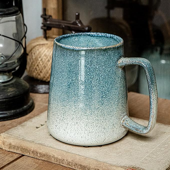 Large 24 oz Ceramic Coffee Mug with Large Handle, Vintage Coffee Cup, Extra Big Tea Cup for Office and Home, Dishwasher and Microwave Safe, Starry Blue
