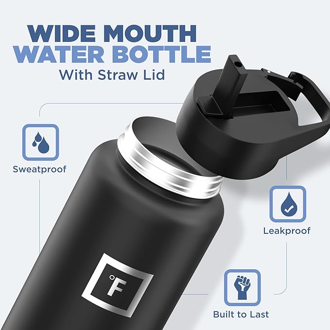 IRON °FLASK Camping & Hiking Hydration Flask with 3 Lids - Stainless Steel, Double Walled & Vacuum Insulated Water Bottle - Leak Proof & BPA Free (Bubble Gum, Straw - 40 oz)