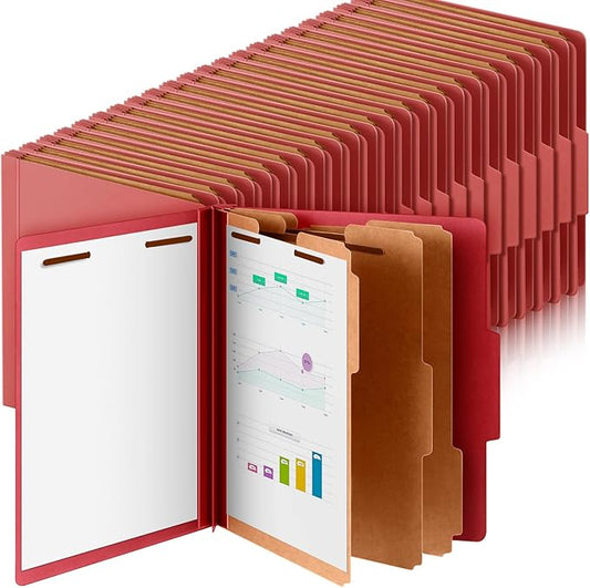 48 Pcs Classification Folders Letter Size, Back to School Supply for Teacher, Student, 3 Dividers Pressboard File Folder Bulk with 2 Fasteners, 3.5 Inch Expanding File Organizer (Red)