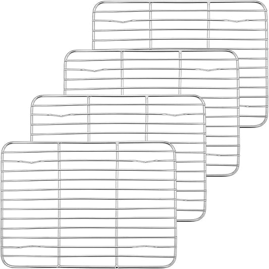 P&P CHEF Baking Cooling Rack Set for Cooking Roasting, 4-Piece Stainless Steel Wire Racks for Oven Use, Healthy & Dishwasher Safe, Rectangle, 9.7 Inch