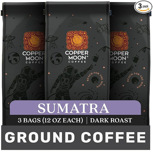 Copper Moon Ground Coffee, Dark Roast, Sumatra Blend, 12 Oz (Pack Of 3)