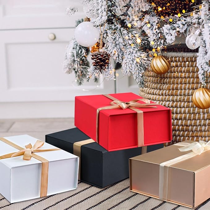 LIFELUM Gift Box for Presents 13.8'' x 8'' x 4.45'' Rose Gold Luxury Gift Box with Magnetic Lid Gift Boxes Contains Card, Ribbon, Shredded Paper Filler Gifts for Women (1Pcs)