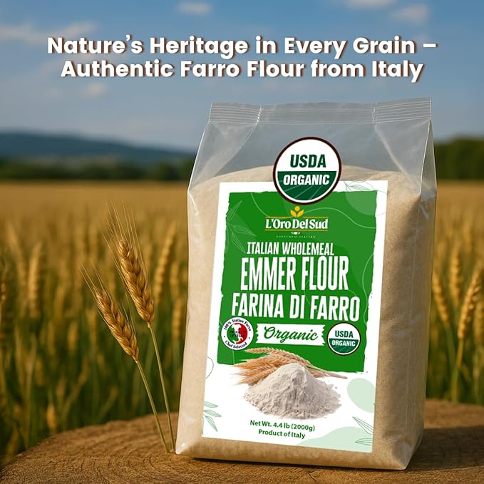 L’Oro Del Sud Organic Farro (Emmer) Flour – 4.4 lb (2 kg), All-Purpose Ancient Grain from Italy