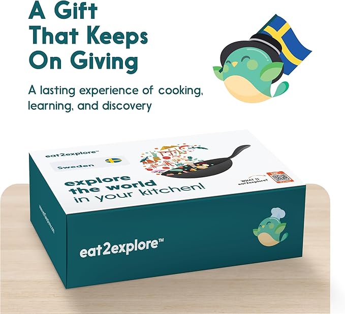 eat2explore Cooking Kits for Kids – Interactive & Educational Kids Cooking Sets Real for Ages 5 and Up,3 Recipe Cards & Global Ingredients – Fun Gift for Young Chefs (Sweden Edition)