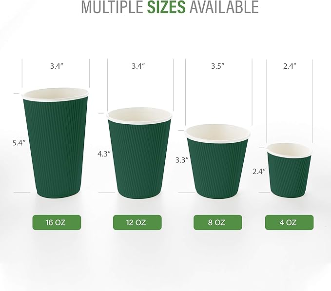 4 oz Forest Green Paper Coffee Cup - Ripple Wall - 2 1/2" x 2 1/2" x 2 1/4" - 500 count box