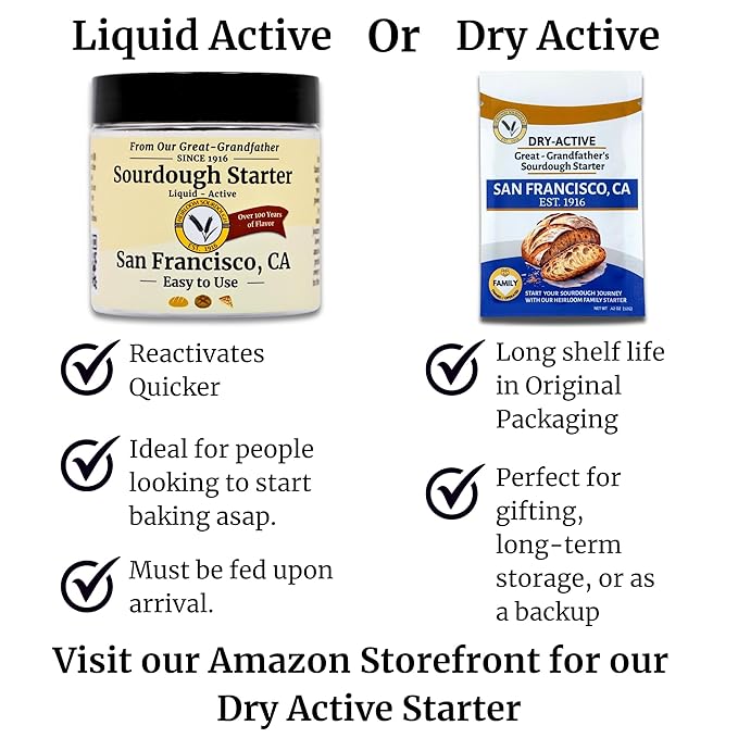 109 Year Old San Francisco Sourdough Starter Culture | Est. 1916 by our great-grandfather | Easy to follow instructions | Includes detailed instructions and recipe |