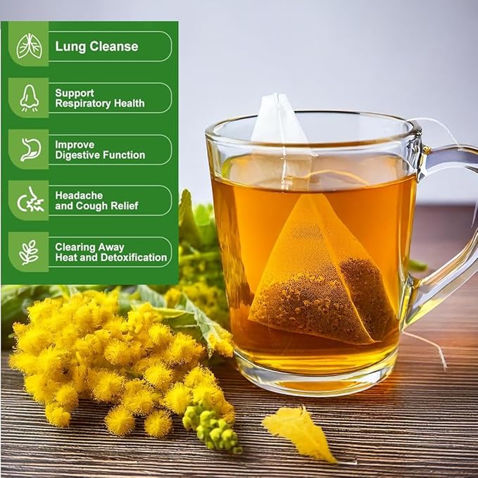 BLUE TEA - Mullein Tea - 30 Count - Pyramid Plant Based Tea Bag | LUNGS DETOX - FOR RESPIRATORY SUPPORT | Herbal Tea - Caffeine Free - Leaf Based - Non-Bitter - Vegan | Ziplock Pack
