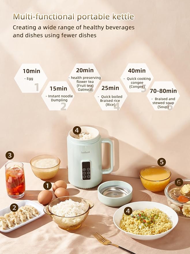 balbali Portable Electric Pot for Cooking Dorm Room - 28oz Non-stick Travel Electric Kettle, Mini Hot Pot with Temperature and Time Control - Self Heating Soup/Rice/Ramen Cooker/Warmer Green