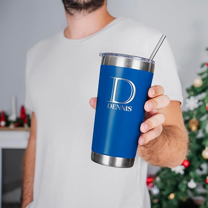 Personalized Tumbler with Engraved Name - 12 Designs, 30 Oz Coffee Tumbler with Slider Lid, Royal Blue, Double Wall Insulated - Custom Gifts for Men & Women