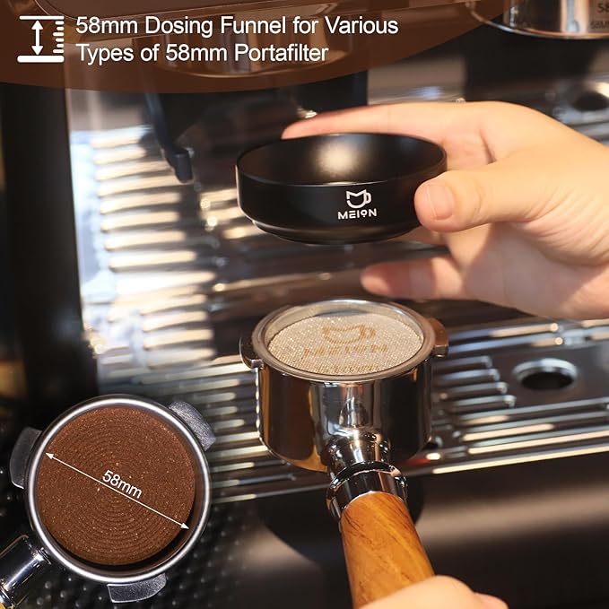 MEION 54mm Dosing Funnel for Breville Portafilters, Magnetic Espresso Dosing Funnel Coffee Funnel, Espresso Tools Espresso Accessories (54mm, Black)