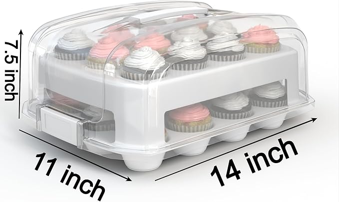 Cupcake Carrier, White Cupcake Holder Carries 24 Standard-Size Cupcakes, Muffin Traveler Two Tier Stand Reusable Cupcake Box