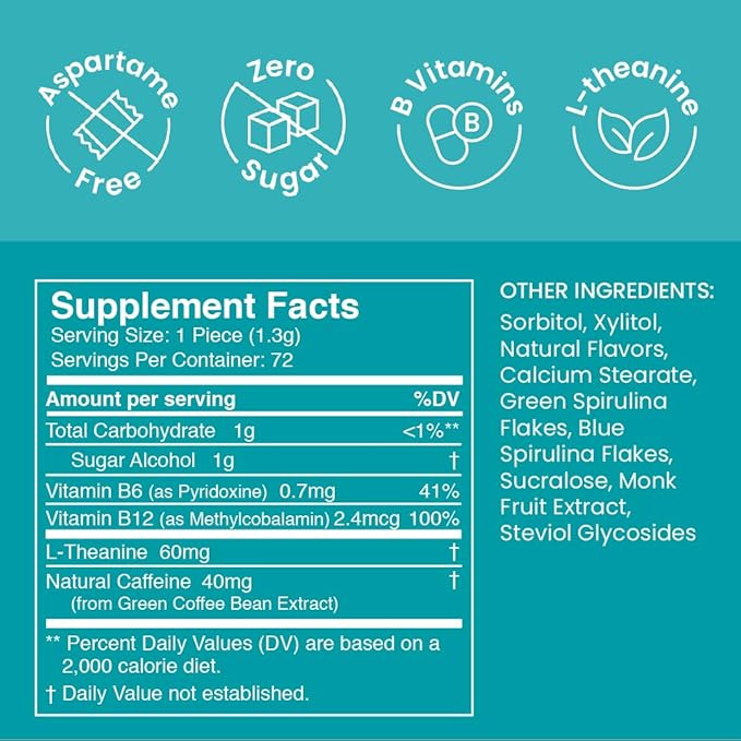 Neuro Energy & Focus Mints - Sugar Free Breath Mints with 80mg Natural Caffeine, B Vitamins & L-Theanine - Vegan Brain Supplement for Exercise, Study & Daily Focus - Wintergreen, 72 ct