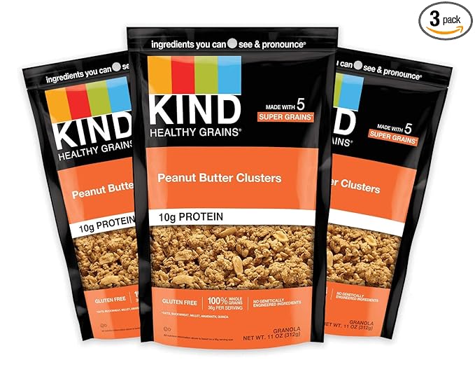 KIND Healthy Grains Granola, Peanut Butter Clusters, Healthy Snacks, Gluten Free, 100% Whole Grains, 10g Protein, 11oz, 3 Count