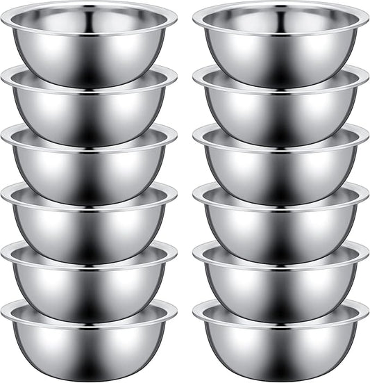 Pinkunn Set of 12 Stainless Steel Mixing Bowls, Nesting Metal Prep Salad Bowl Bulk Kitchen Large Reusable Baking Food Container for Hotel Restaurant Home Cooking, Silver(11.8 x 3.74 Inch)