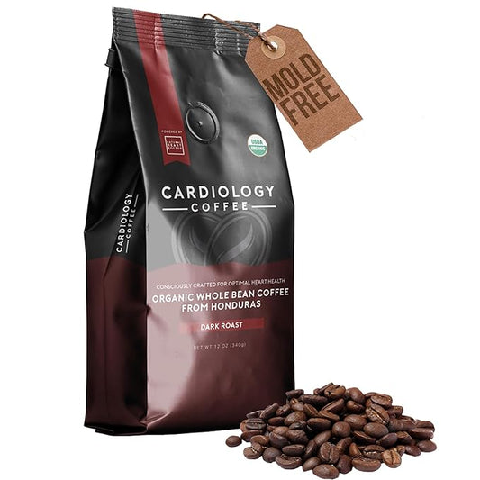 Cardiology Coffee – Whole Bean Coffee – USDA Certified Mold-Free 12oz Premium Dark Roast Coffee Beans - Organic Espresso Beans with Antioxidant Benefits – Perfect for Heart Healthy Lifestyle