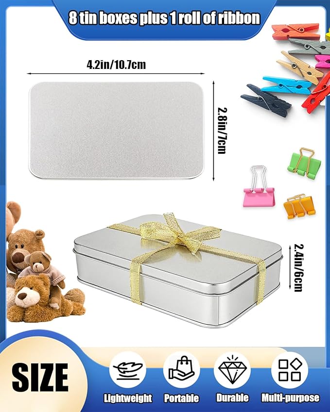 Metal Tins Box With Lid, 8 Pack Cookie Tins With Lids Tin Containers With Lids For Treats, Gifts, Favors, Candle And Crafts (4.2 x 2.75 x 2.36)
