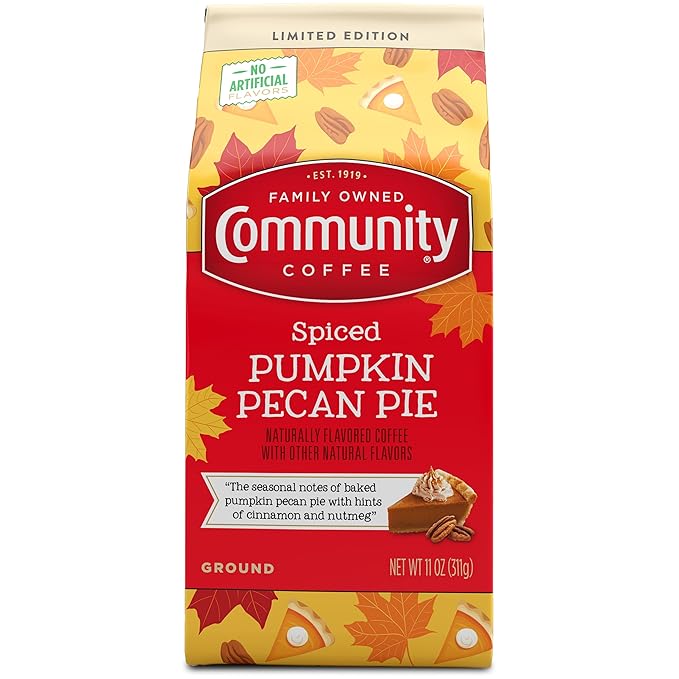 Community Coffee Spiced Pumpkin Pecan Pie Flavored Ground Coffee, Limited Edition, Medium Roast, 11 oz Bag (Pack of 6)