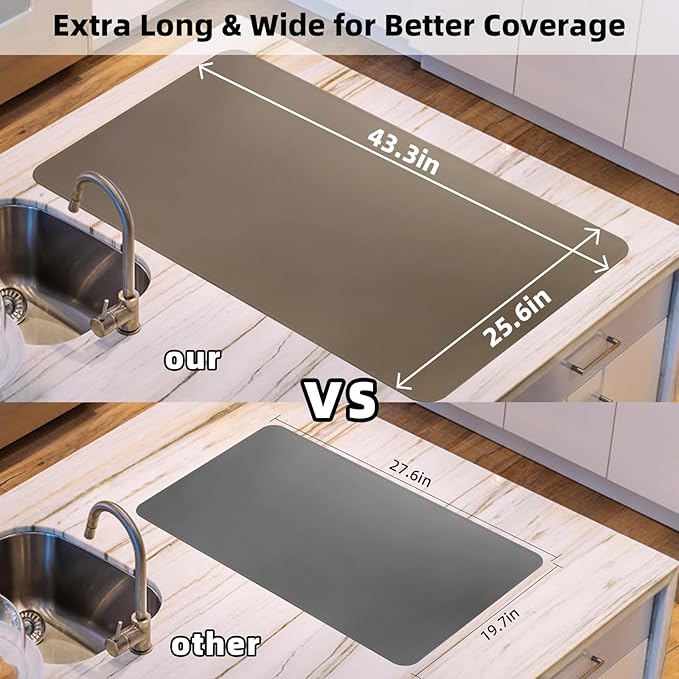 KVK 43.3×25.6in Silicone Mats for Kitchen Counter - Extra Large Silicone Mat Heat Resistant - Glossy Bottom Non Slip - Universal Painting Craft Resin Mat Table Countertop Protector, Transparent