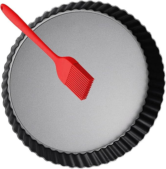 Tart Pans with Removable Bottom 10 Inch Quiche Pan, Heavy Duty Carbon Steel Round Non-stick Fluted Pie Tart Pan for Mousse Cakes, Christmas Dessert Baking (10.2 Inch 1pc)