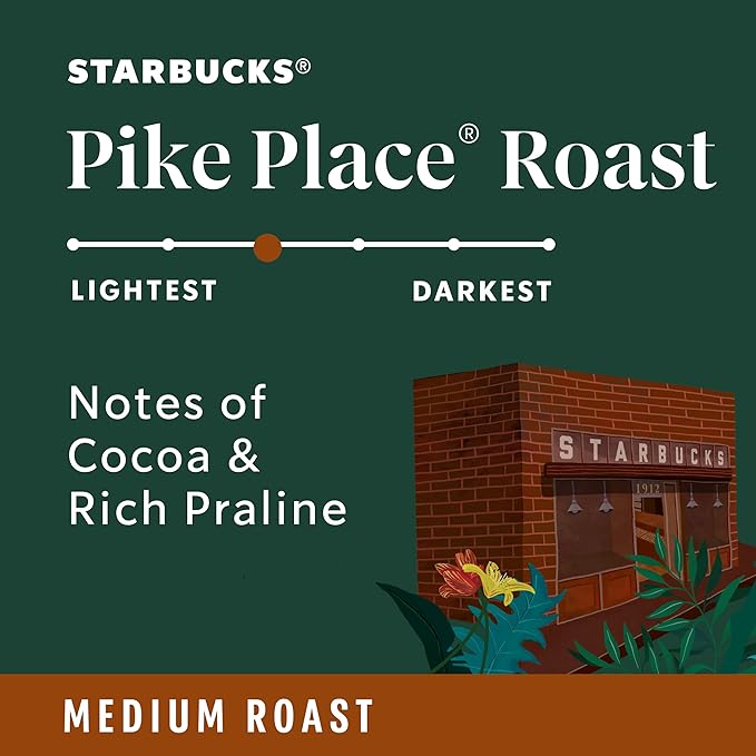 Starbucks Whole Bean Coffee, Medium Roast Coffee, Pike Place Roast, 100% Arabica, 1 bag (12 oz)