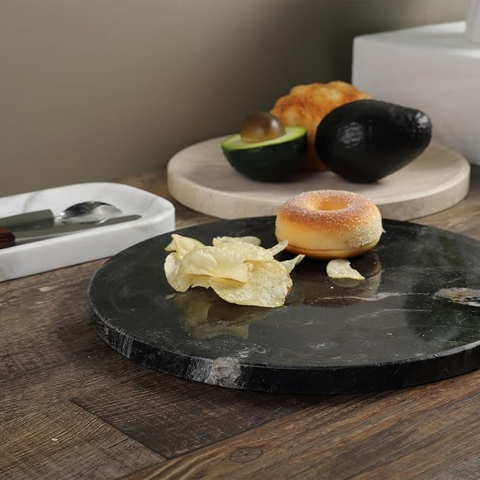 Koville Brazilian Natural Marble Cutting Board for Kitchen, 11" Round Hand Crafted Marble Slab for Cheese, Charcuterie, Pastry Board - Wedding Gift, House Warming Gift(Blue Fantasy)