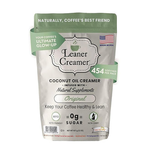 Leaner Creamer Coconut Creamer with Superfood Ingredients – Non-Dairy, Sugar-Free, Keto, Gluten-Free Powdered Coffee Creamer – Classic Original – 32oz