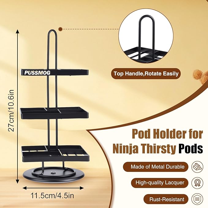 12 Flavor Pod Holder for Ninja Thirsti Pods , 360° Rotating Storage Rack for Ninja Thirsties Drink System,Flavor Pods Storage Holder Fits for Ninja Thirsti Soda Maker WC2002