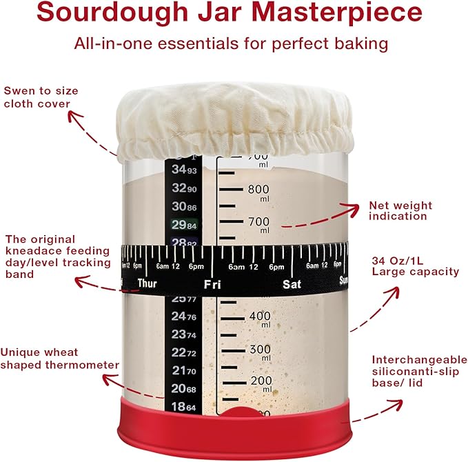 Complete Sourdough Starter Kit with 34oz Glass Jar, Digital Scale, 2 Banneton Baskets & Essential Tools | All-in-One Sourdough Bread Baking Supplies for Beginners & Pros