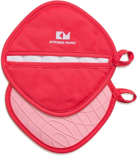 Kitchen Mama Silicone Pot Holders - Heat Resistant, Non-Slip Surface, Dual Pocket Design with Soft Cotton Lining, Safe, Durable, Stylish, Practical for Everyday Use Hot Oven, Bowl, Pan (Metal Gray)