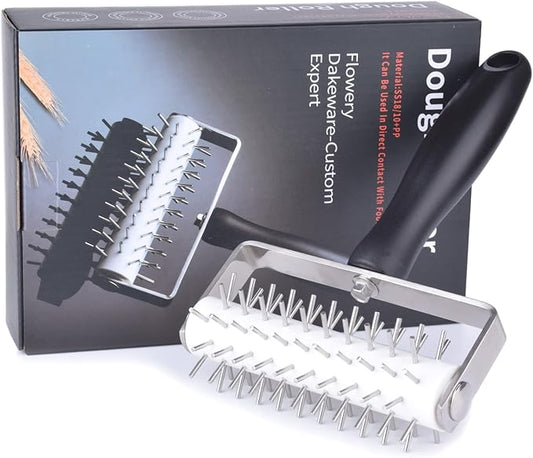 Pizza Dough Docker - EVNSIX Pastry Docker Roller with Stainless Steel Spikes for Homemade Baking Cake crackers Pie Hole Maker,Prevent Dough from Blistering,Commercial Kitchen Pizza Making Accessories