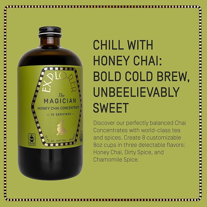 Explorer Organic Chai Tea Concentrate, Magician Spiced Honey, Drink Iced or Hot, 32 fl oz, Makes 8 Cups
