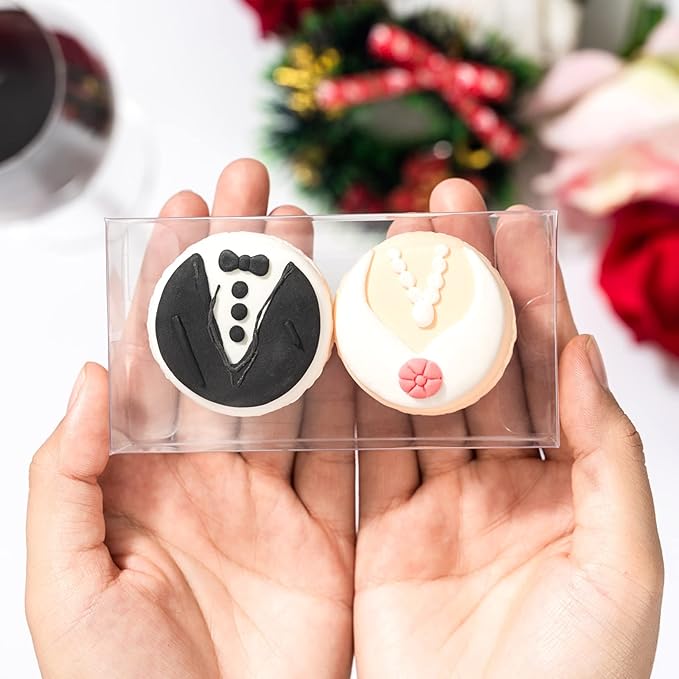RomanticBaking 37 Pack 4.17" x 2.16" x 1.37" Macaron Boxes for 2 Chocolate Covered Oreo Brownie Truffle Treat Pastry Boxes for Christmas