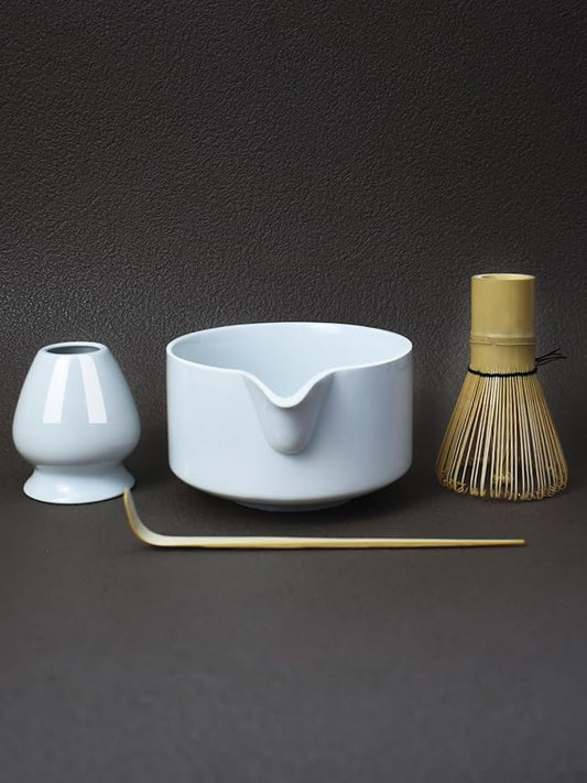 Artcome Premium Matcha Tool Set – Includes Matcha Bowl with Pouring Spout, Whisk, Whisk Holder, Tea Scoop & Matcha Manual - White