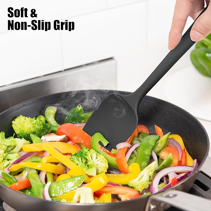 4-Piece Silicone Spatula Scrapers: Doosu 600°F Heat Resistant Food Grade Kitchen BPA Free Rubber Baking Cooking Tool Nonstick Utensil Set for Mixing, Scraping, Folding, Stirring, Serving (Multi-3)