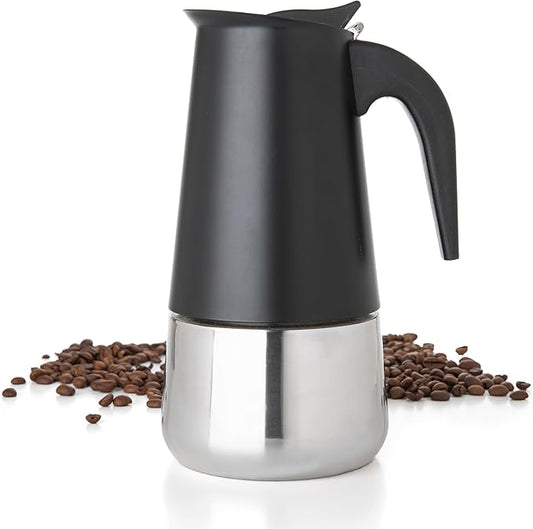 Mixpresso Black 9 Cup Greca Stovetop Espresso Pot 450ml/15oz, Moka Pot with Coffee Percolator Design, Stainless Steel Stove Top Coffee Maker for Camping or Home Use,Italian Stovetop Espresso Maker
