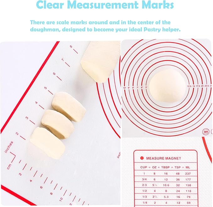 Silicone Baking Mat 16" x 24" - 2 Pcs Silicone Bread Sling for Dutch Oven - NonStick High Degree Kitchen Sour Bread Making Loaf Pan Lifter Liner,Non-Slip Pastry Mat for Rolling Dough,3 Scrapers