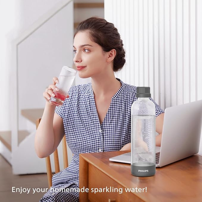 PHILIPS Sparkling Water Maker Soda Maker Soda Streaming Machine Quick Twist for Easy Install, 1L Carbonating Bottle, Soda Water Maker, Compatible with 60L CO2 Carbonator(NOT Included), ADD4901GROQ/37