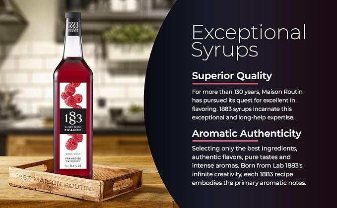 1883 Raspberry Syrup for Drinks, Made in France, 1 Liter Glass Bottle