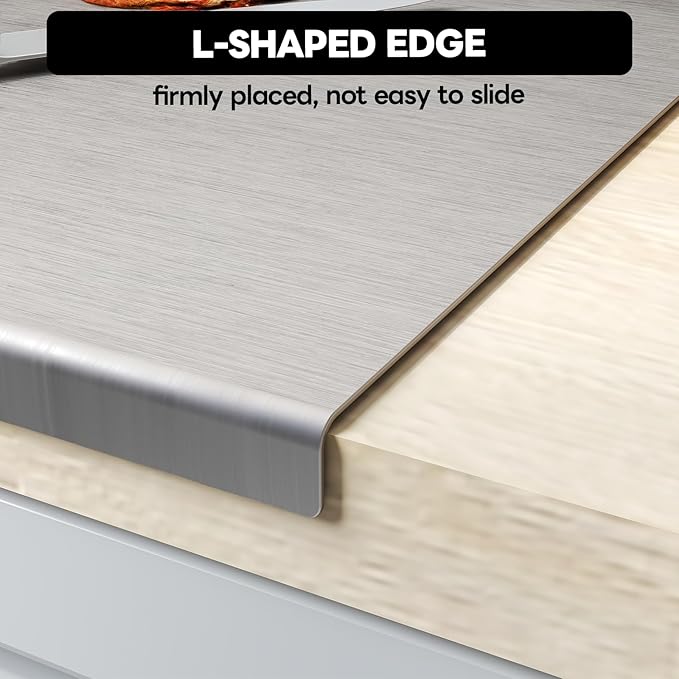 Stainless Steel Cutting Board with Lip 31.5" L X 22.8" W Large Cutting Board Metal Baking Board Non Stick Thick Board with Rolling Pin for Meat Fruits Vegetables Bread and Baking