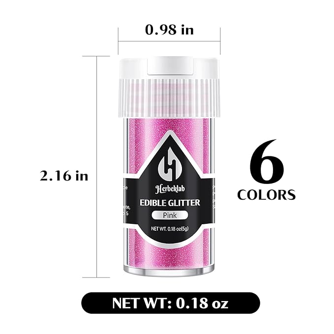Edible Glitter for Cocktails - 6 Colors Luster Dust Edible Drink Glitter Food Grade Metallic Shimmer Powder Cake Sprinkles for Beverage Chocolate Candy, 5g/Bottle