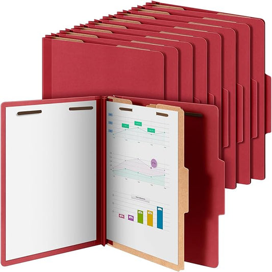24 Pcs Classification Folders Letter Size, Back to School Supply for Teacher, Student, 1 Divider Pressboard File Folder Bulk with 2 Fasteners, 3.5 Inch Expanding File Organizer (Red)