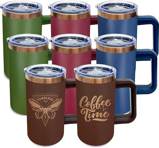 20 oz Insulated Coffee Mug with Lid, 8 Pack Stainless Steel Coffee Tumbler Bulk, Double Wall Vacuum Travel Mug with Handle, Leakproof Powder Coated Coffee Cups for Hot and Cold Drinks (Mixed,8 pack)