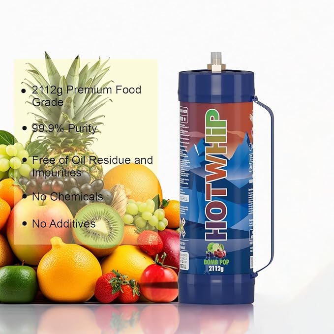 Cream Charger 3.3L Tank,2112g Whipped Cream Charger Bombpop Flavor Food Grade 99.99% Purity Premium Cream Cylinder Leak Proof Dispenser-1Tank