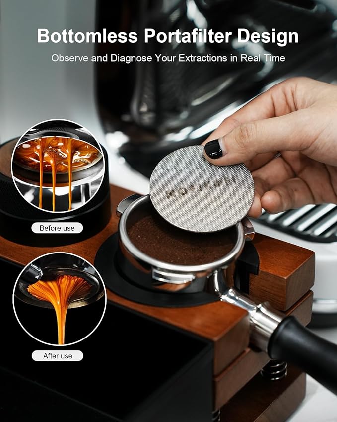 58mm Bottomless Portafilter For Gaggia, 2 Ears Flat Naked Portafilter Fits Gaggia Espresso Coffee Machines with Anodized Aluminum Handle, Stainless Steel Head,18g Filter Basket, Puck Screen Included