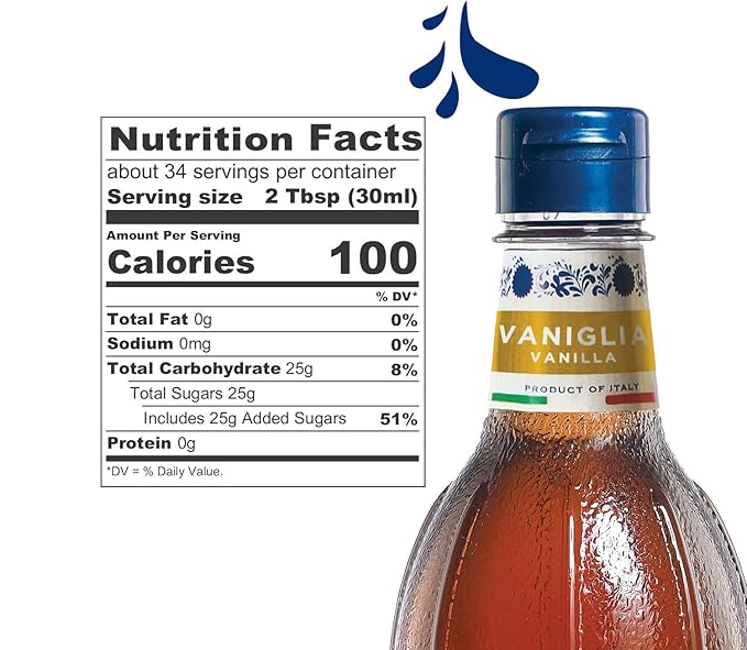 Fabbri Flavoring Syrup, Vanilla, Made in Italy, 33.8 Ounce (1 Liter)